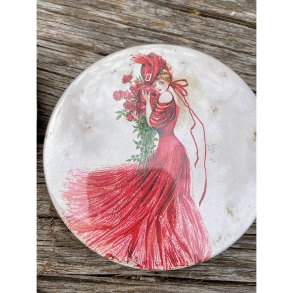 Vintage lot 3 Pocket Mirrors Victorian Lady Big Hat Red Dress - Picture 6 of 8